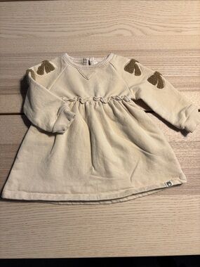 Long-Sleeve Cream Kids Dress with Heart Shoulder Accents